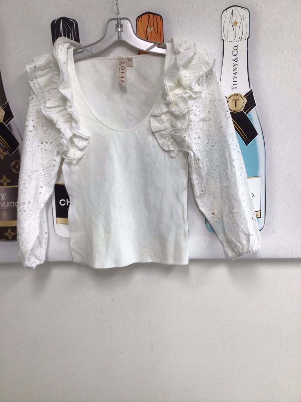 dolan White Ribbed Tank with Eyelet Ruffle Sleeves - Picture 4 of 8
